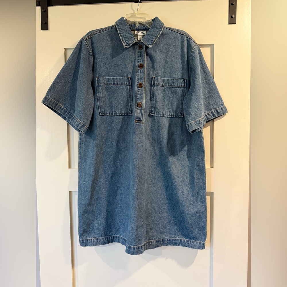 Future Collective Vintage-Inspired Blue Denim Shirt Dress